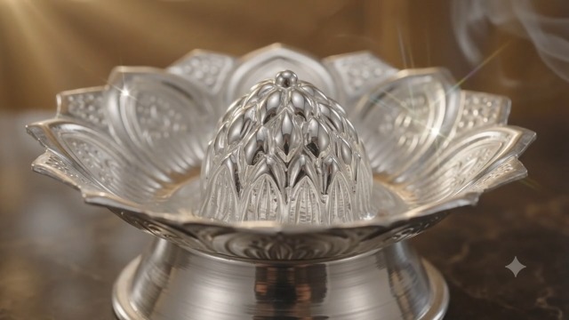 Sterling Silver Lotus Floral Base Incense Holder Approx 12 Gram